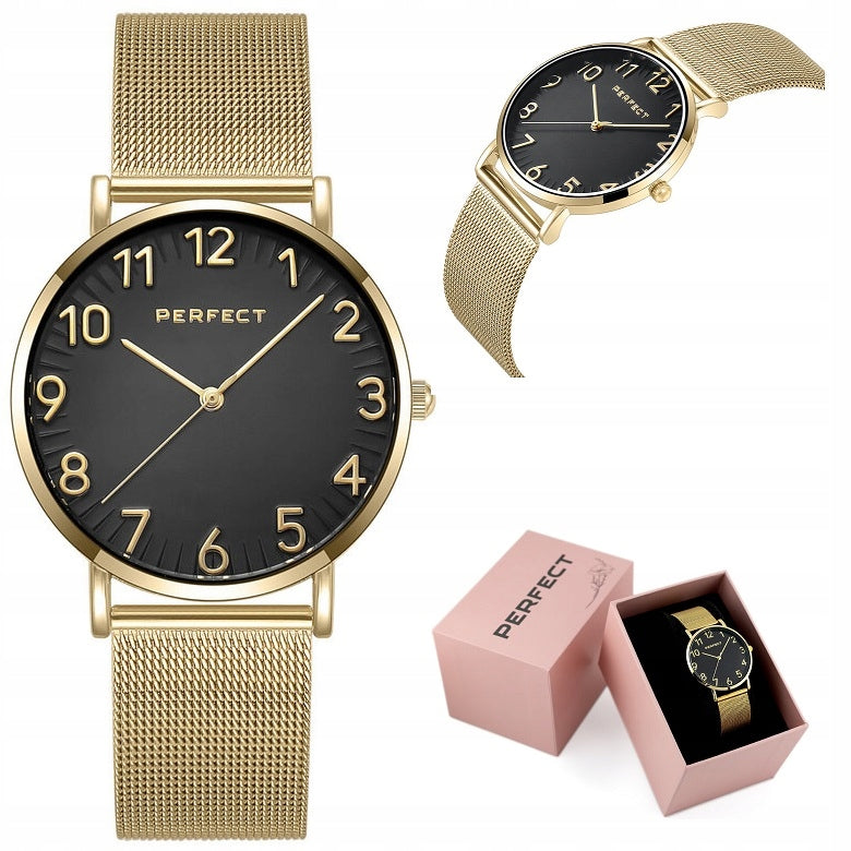 PERFECT ZEFRA WOMEN'S WATCH + BOX + ENGRAVING NUMBERS gold mesh bracelet
