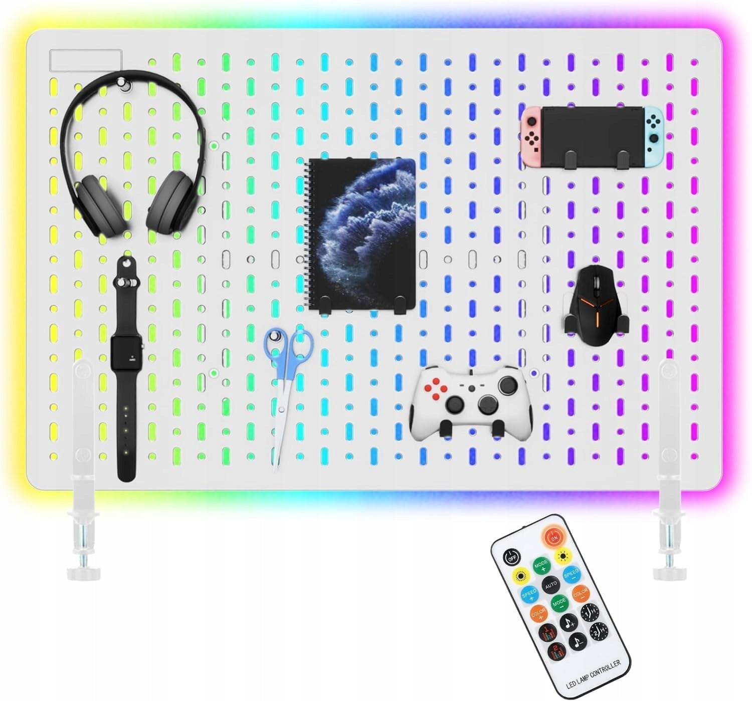 PERFORATED PEGBOARD BOARD WITH LED BACKLIGHT RGB WALL ORGANIZER Product height 37.5 cm