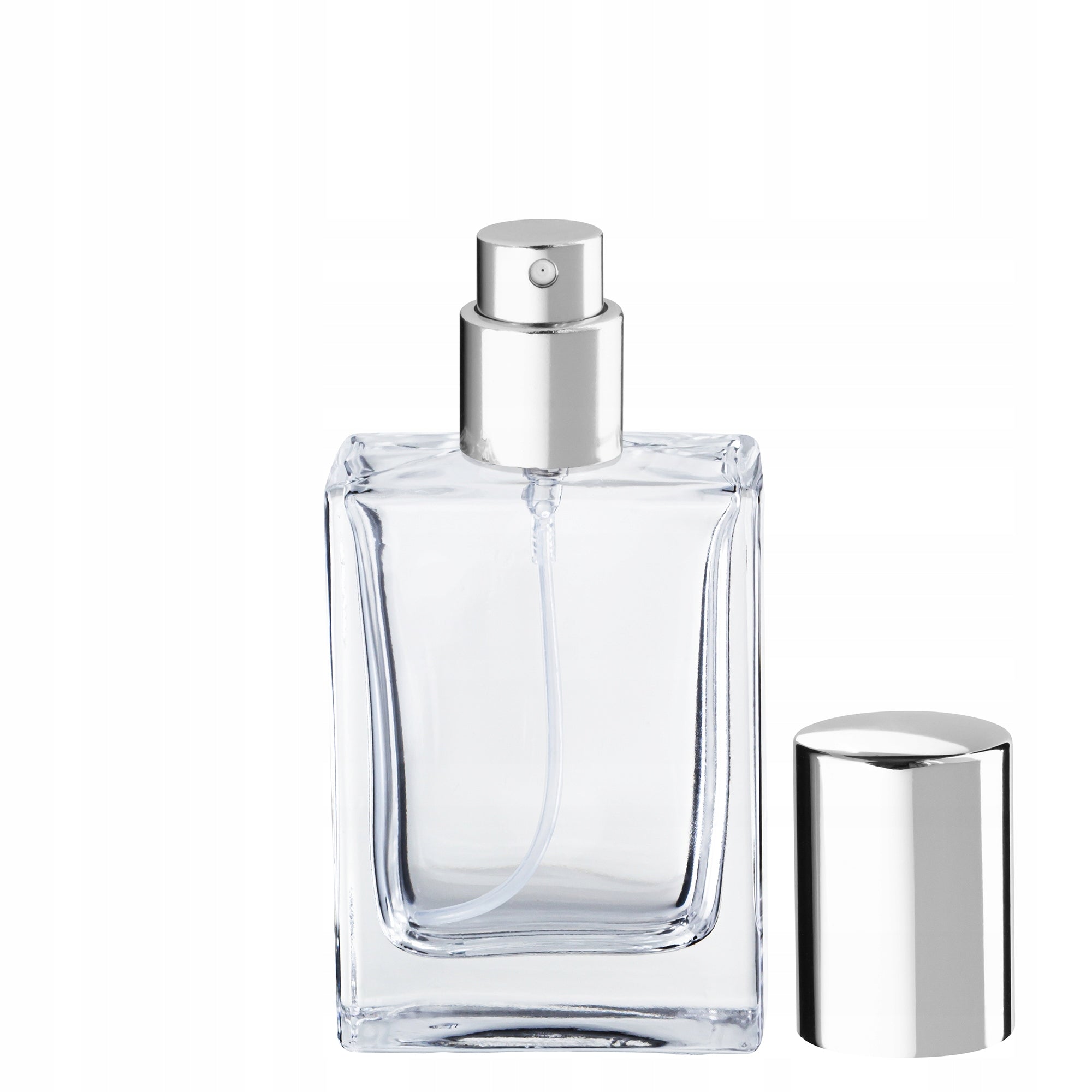 PERFUME BOTTLE 30 ML WITH SILVER ATOMIZER AND MINDY CAP [2] 5 PIECES Color colorless