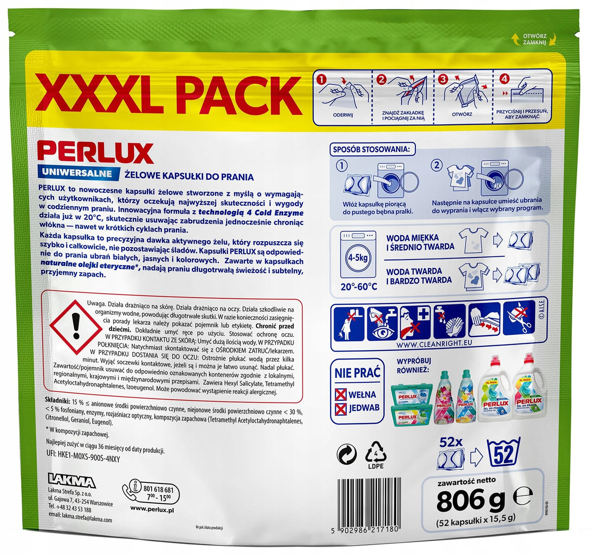 PERLUX gel washing capsules universal 3in1 XXXL 52 capsules Packaging status original