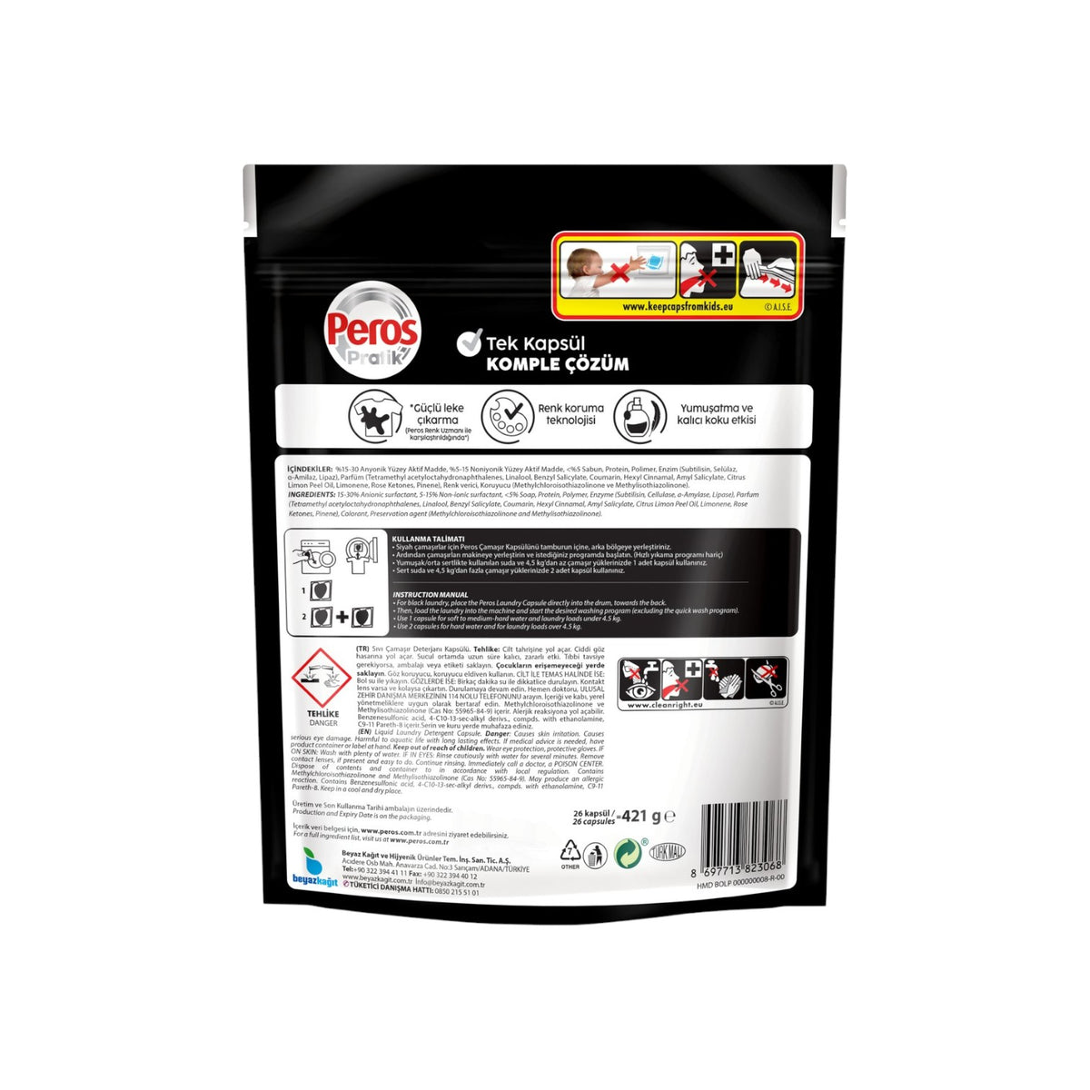 PEROS Washing Capsules For Black Color Protection No Gliding 26 Pcs Manufacturer code 8697713823068