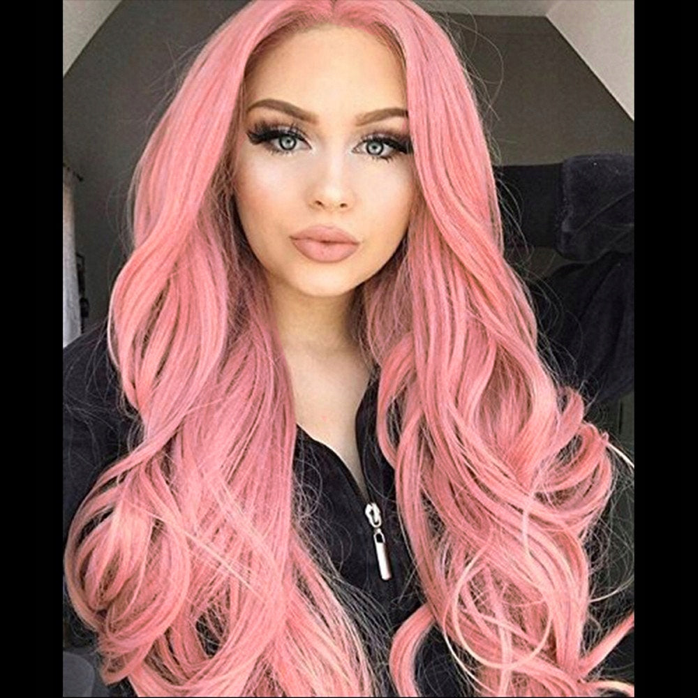 Perücke, langes lockiges Haar, rosa, W89 