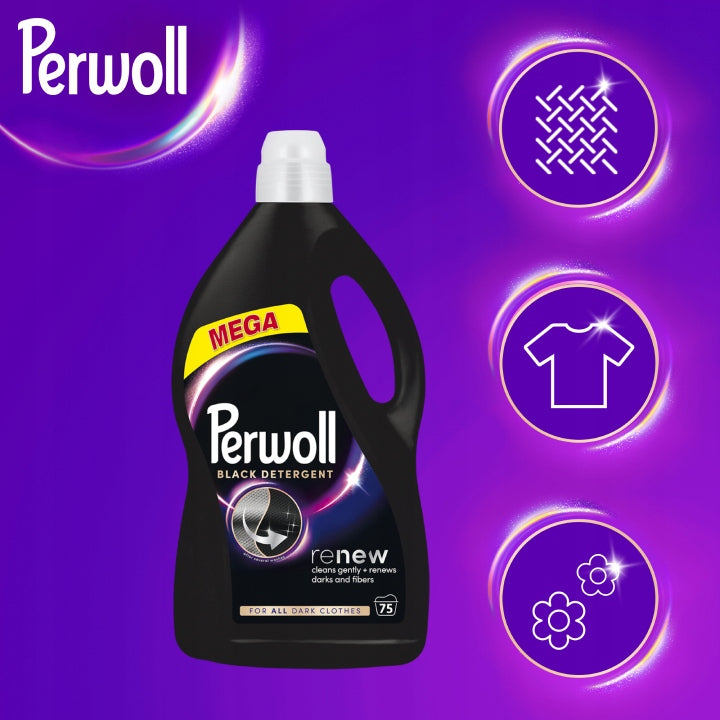 PERWOLL RENEW BLACK WASHING LIQUID BLACK DELICATE 75 WASHES 3,75 L NEW Brand Perwoll