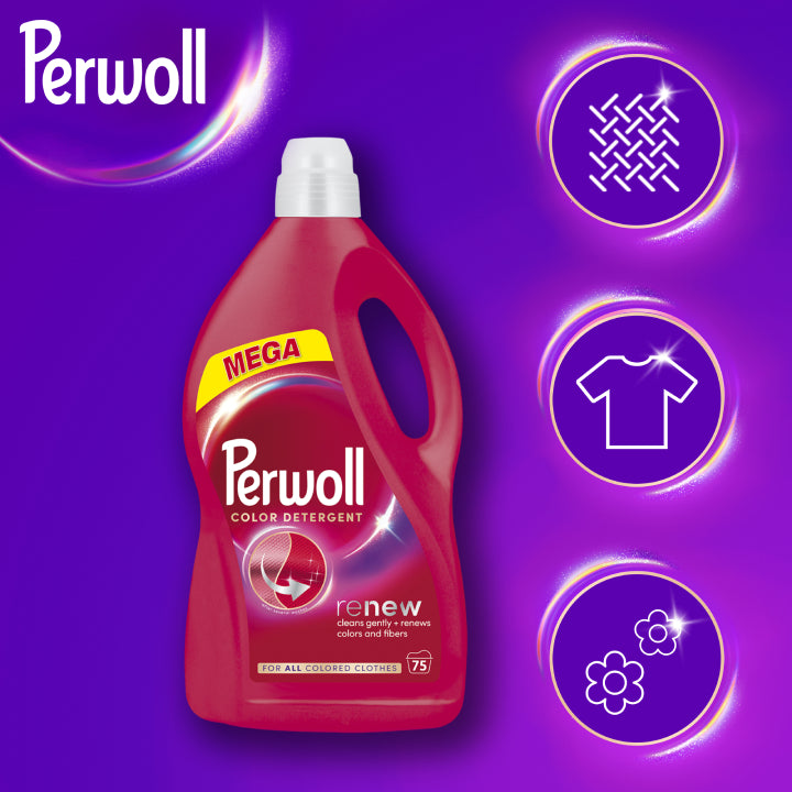 PERWOLL RENEW COLOR WASHING LIQUID 75 WASHES 3,75 L STRONG COLOUR Packaging status original