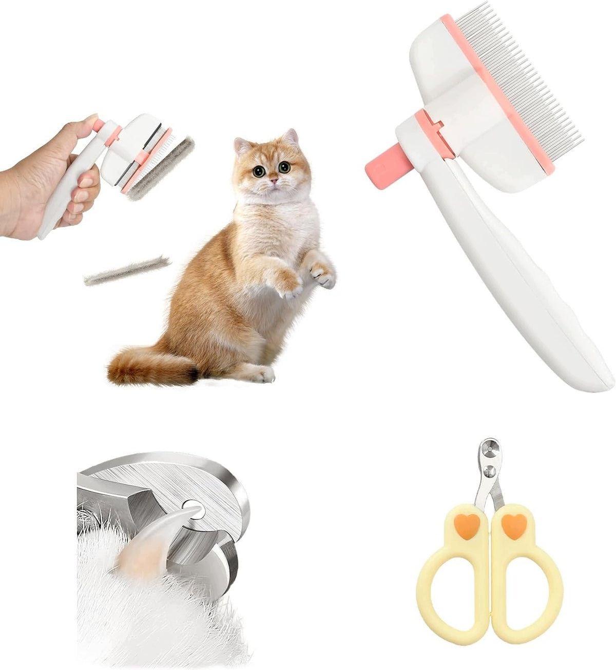 PET BRUSH WITH ROTATING HEAD AND SELF-CLEANING DOG AND CAT