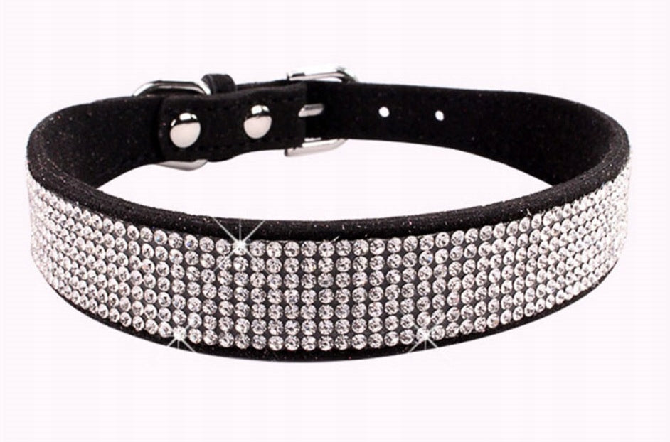 PET CAT DOG COLLAR WITH SEQUINS SUEDE BLACK S