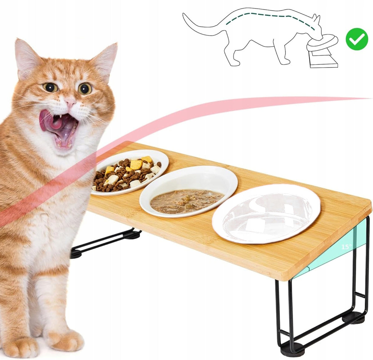 PET FEEDING RACK WITH 3 BOWLS AND SILICONE MAT ANGLE 15° Packaging status original