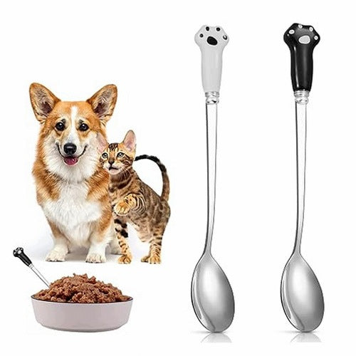PET FOOD SPOON PEACOCK STAINLESS STEEL CAT DOG 2 PCS