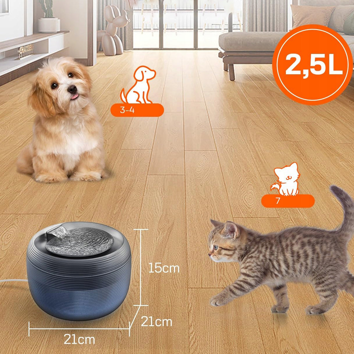 PET FOUNTAIN LED 2.5L SILENT DRINKING FOUNTAIN FOR CATS AND DOGS Packaging status original