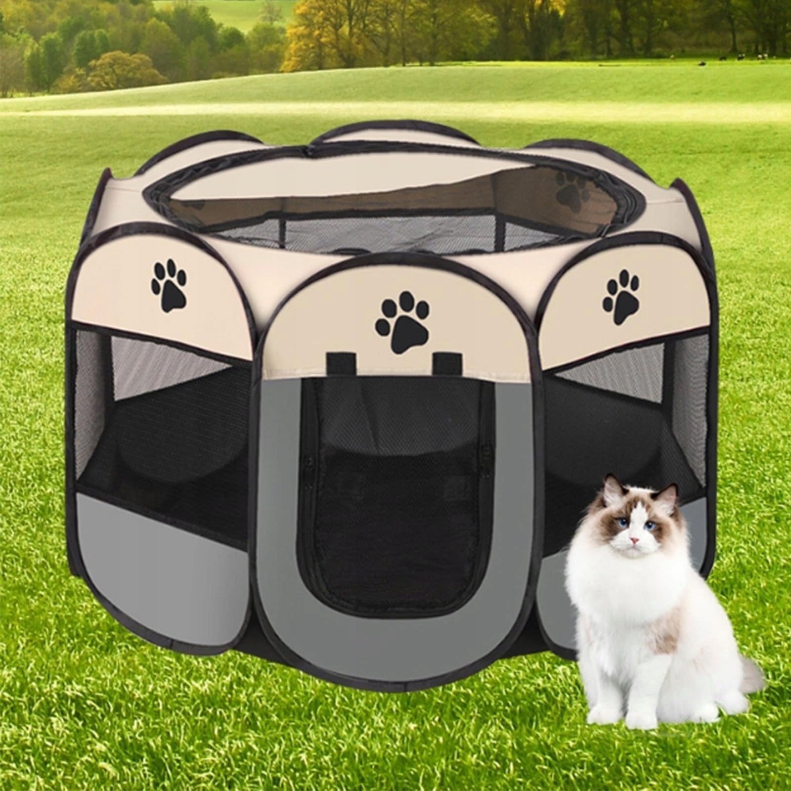 PET PLAYPEN 74X74X43CM FOLDING PORTABLE OUTSIDE INSIDE Product width 74 cm