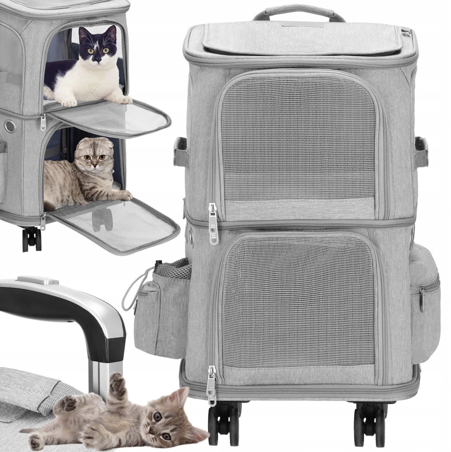 PET TRANSPORTER CAT DOG 2 CHAMBERS PLAYPEN ON WHEELS DOUBLE