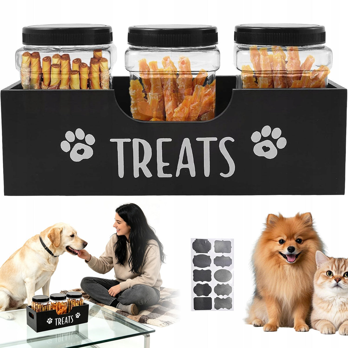 PET TREAT ORGANIZER WITH 3 AIRTIGHT CONTAINERS