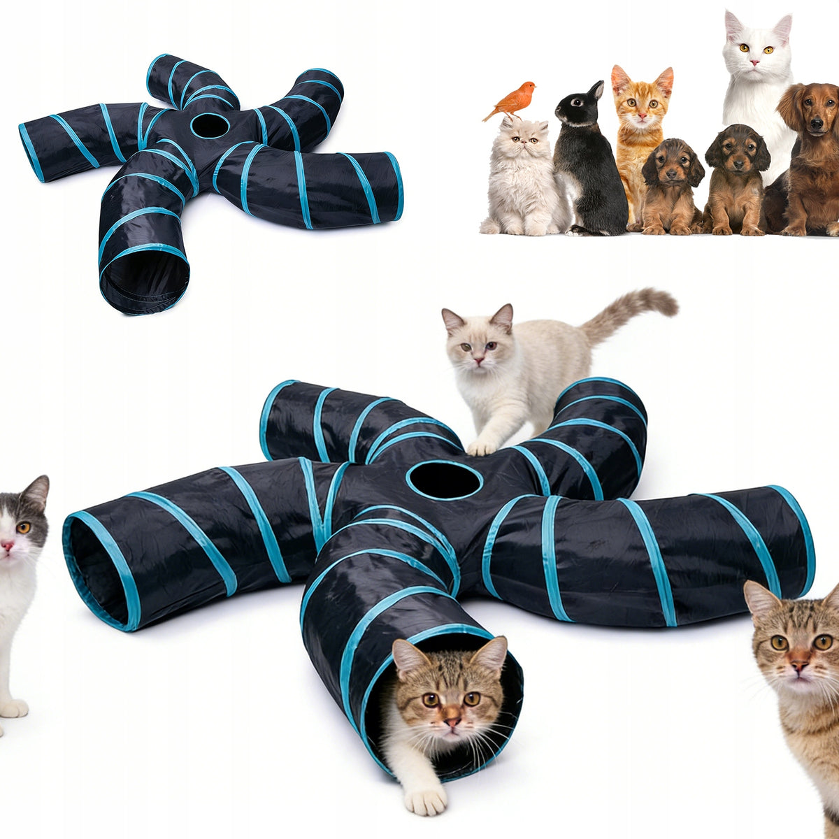 PET TUNNEL FOLDING INTERACTIVE 5 WAY FOR CATS AND PUPPIES