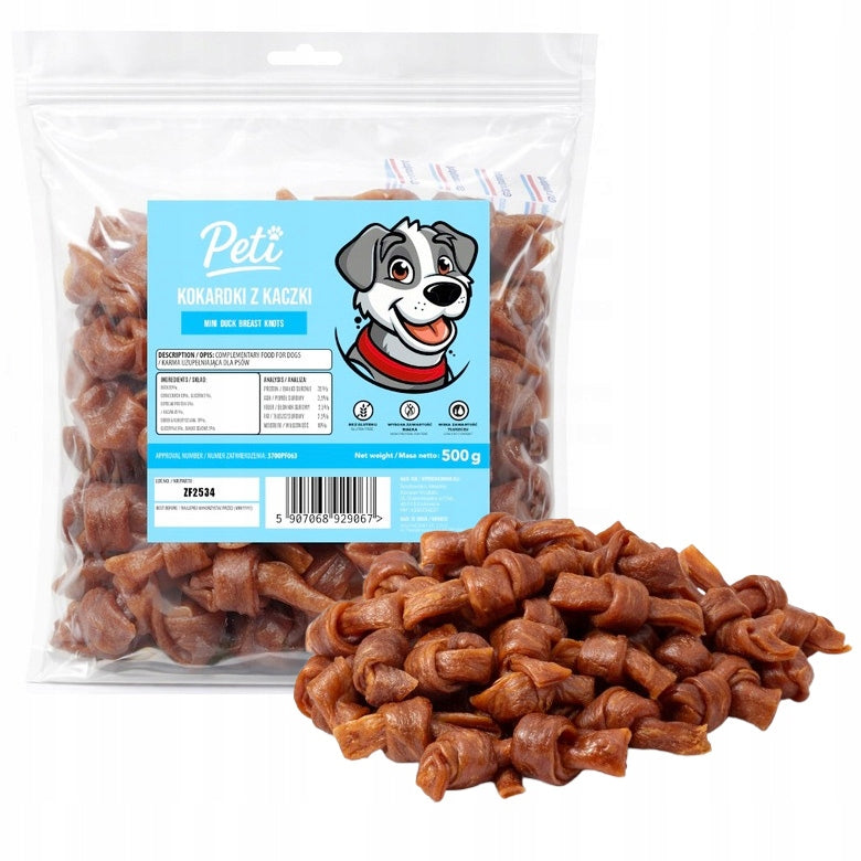 PETI DOG TREATS DUCK BOWS 500g
