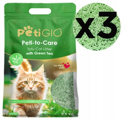 PETIGIO Tofu for Cat Green Tea Clumping Flushable 3x6l