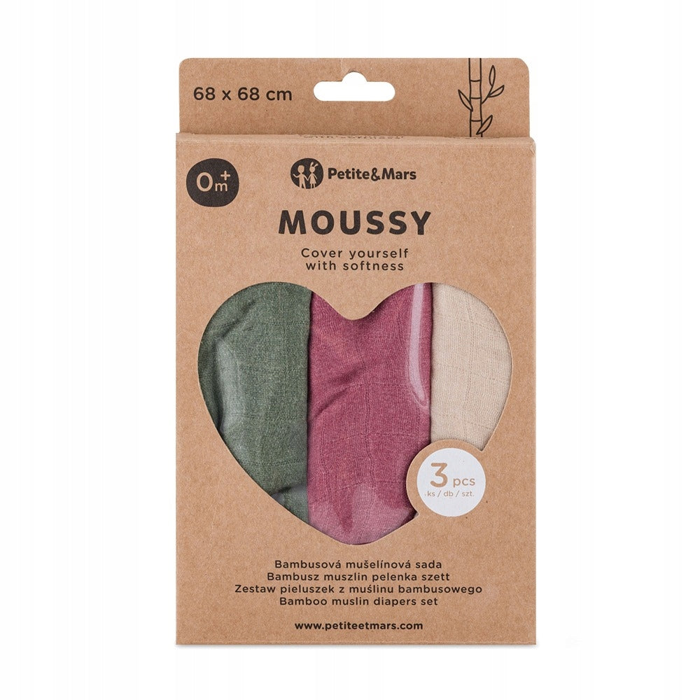 PETITE&MARS Bamboo muslin diaper 3 pcs Moussy Botanic Tones Packaging status original