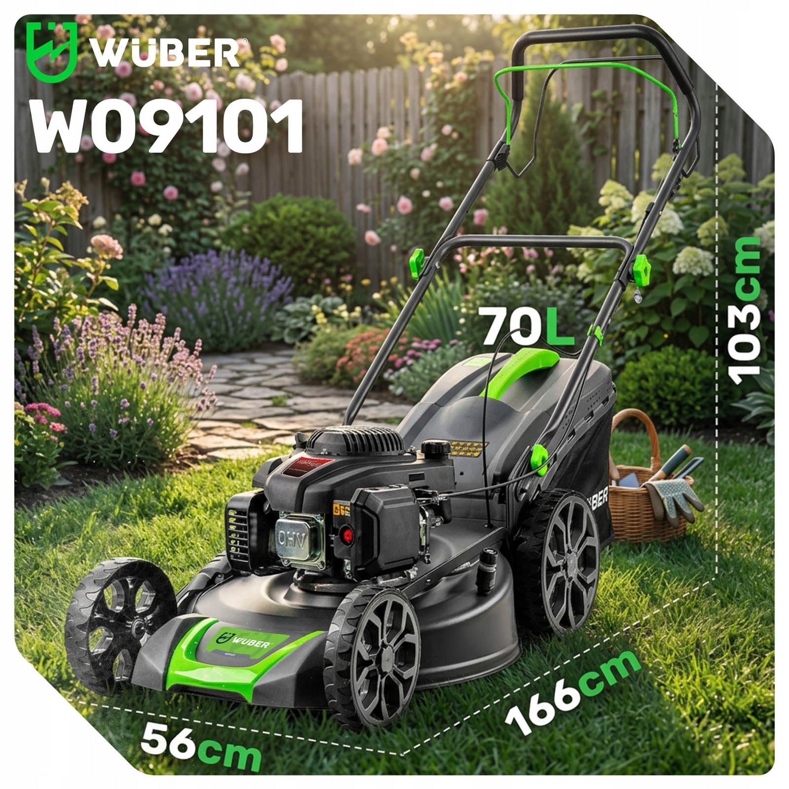 PETROL LAWN MOWER OHV LONCIN WITH DRIVE MULCHING 51CM 70L +OIL Model 45107WBR