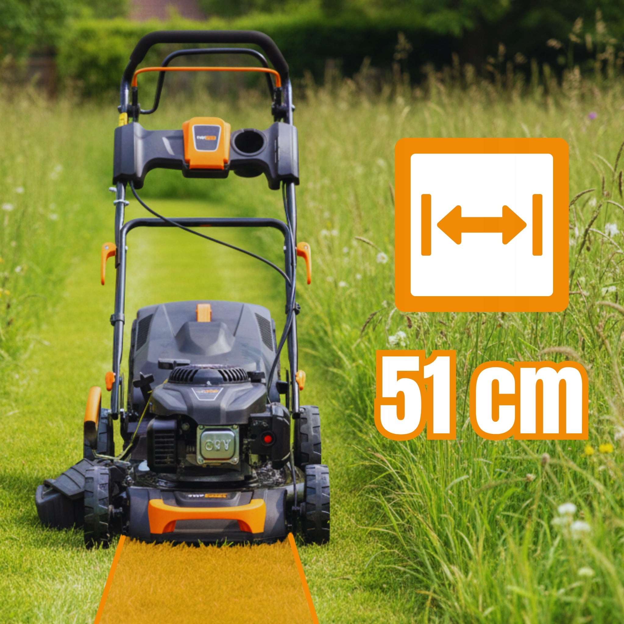 PETROL MOWER DRIVE WITH STARTER ENGINE LONCIN 196CC 51CM 60L 5,4KM Basket capacity 60 l