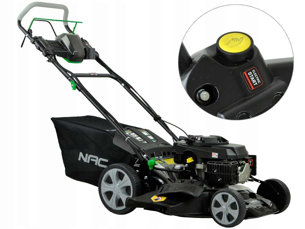 PETROL MOWER NAC DRIVE 46 CM START ELECTRIC GRINDING SIDE ERUPTION Brand NAC