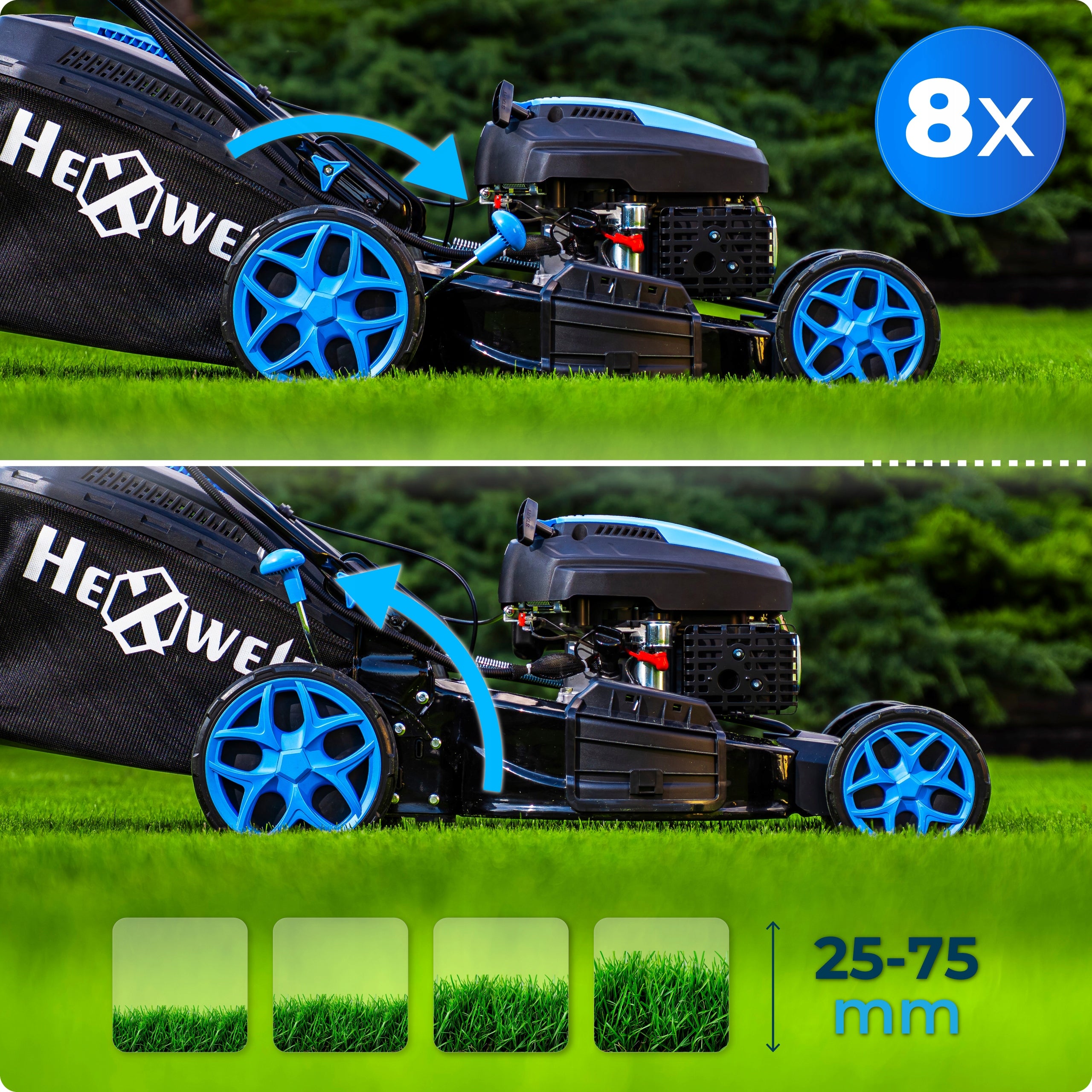 PETROL MOWER POWERFUL 224CC STARTER DRIVE 53CM MULCHING 9IN1 Basket capacity 60 l