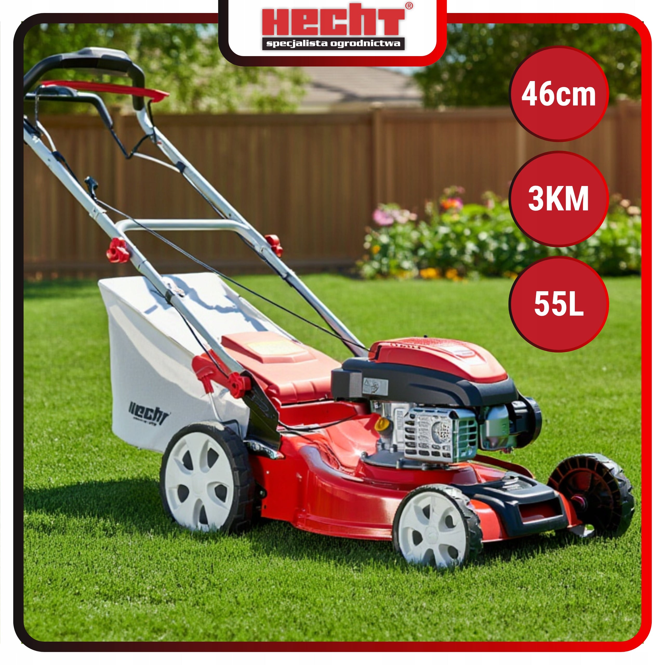 PETROL MOWER STRONG HECHT 54666 SX POWER 3 KM 46CM DRIVE BASKET 55L Packaging status original