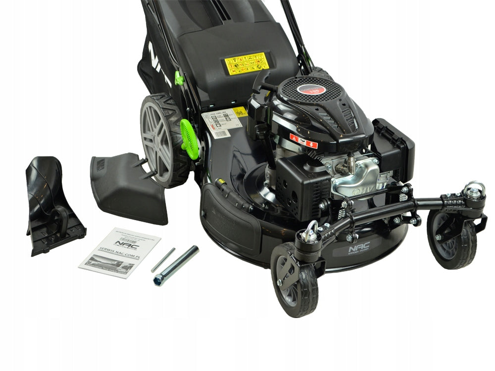 PETROL MOWER WITH DRIVE WIDTH 56 CM SWIVEL WHEELS FRONT MULCHING BASKET Brand no brand