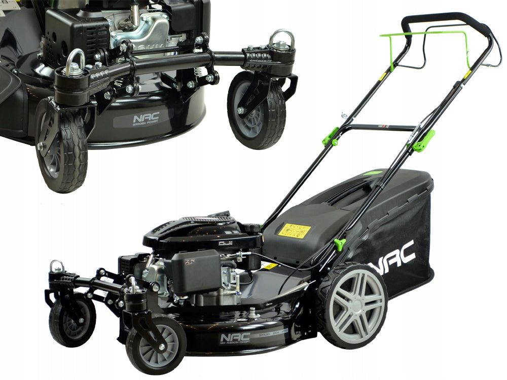 PETROL MOWER WITH DRIVE WIDTH 56 CM SWIVEL WHEELS FRONT MULCHING BASKET Manufacturer code 40001