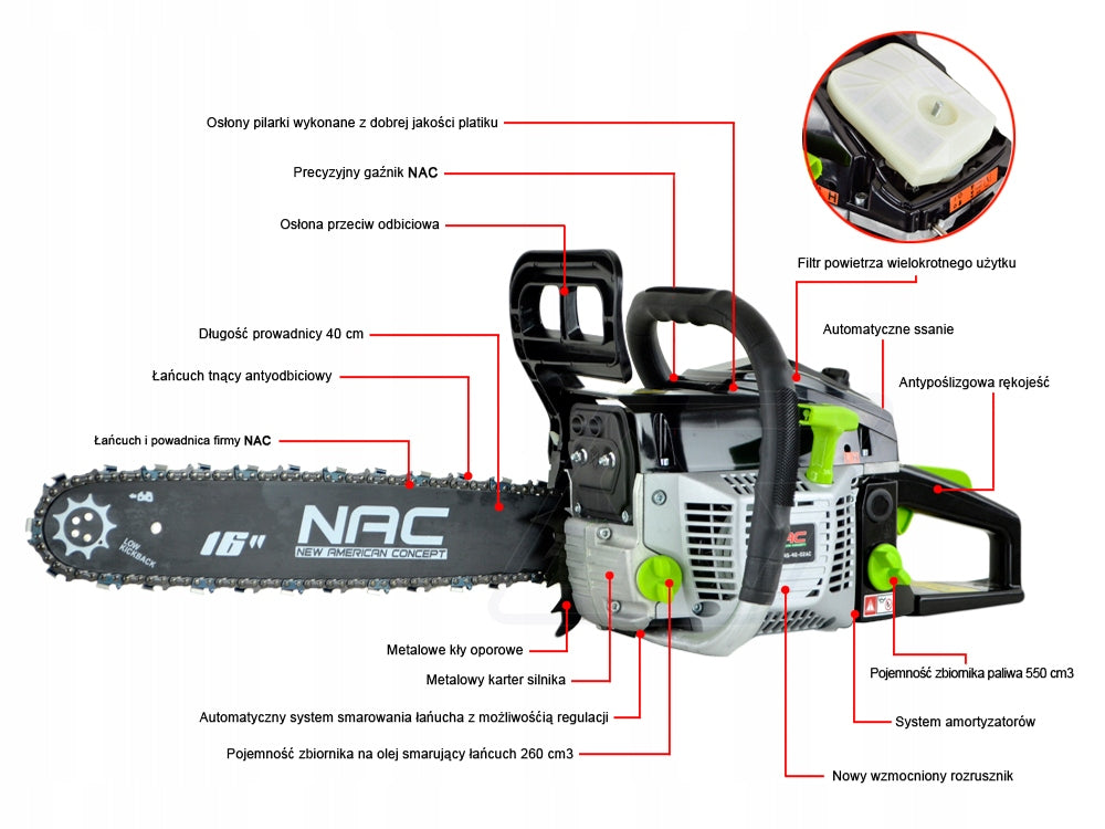 PETROL SAW NAC 45 CC POWER 2.45 KM GUIDE 40 CM LIGHT STRONG Series Spalinowa