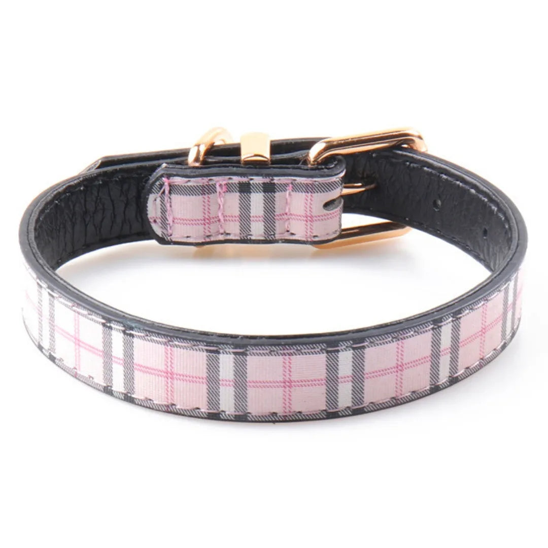 PETSTORY Różowa Obroża Kratka M 26-34 cm