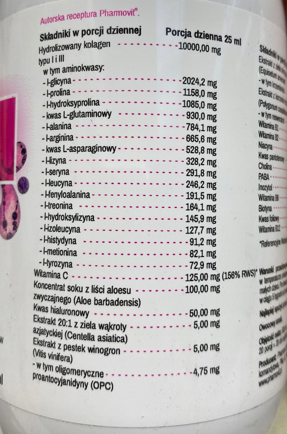 PHARMOVIT COLLAGEN biotin vitamin B12 C B6 500ml Manufacturer code 5902811237376