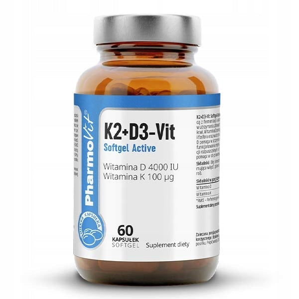 PHARMOVIT K2+D3-Vit (Vitamin D 4000IU, Vitamin K 100mcg) 60 capsules gel