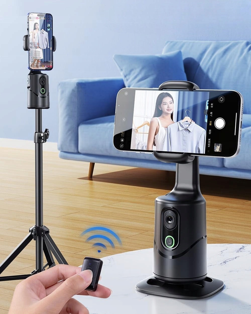 PHONE TRIPOD FACE TRACKING 360 RECORDS VIDEO TIKTOK Desktop with AI Packaging status original