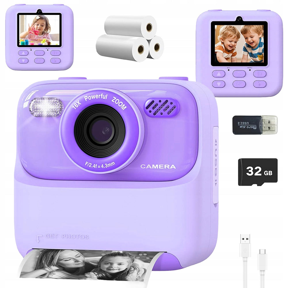 PHOTO CAMERA FOR CHILDREN WITH 1080P PRINTING 3 PUZZLE GAMES 32GB