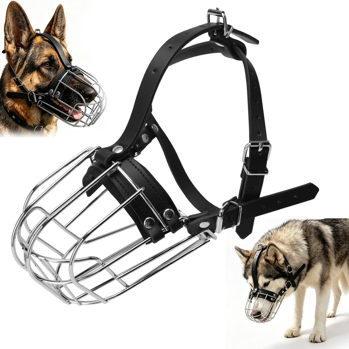 PHYSIOLOGICAL METAL MUZZLE FOR DOG ADJUSTABLE COMFORTABLE LARGE DURABLE