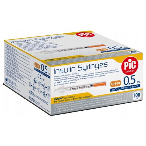 PIC Insulin Syringes Disposable Insulin Syringe 0,5 ml G30, 100 Pack