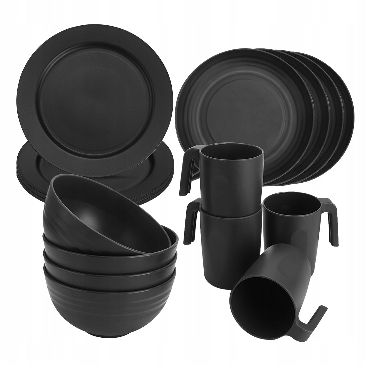 PICNIC SET CAMPING DISHES HIKING CUTLERY 16 pieces 4 people Color black