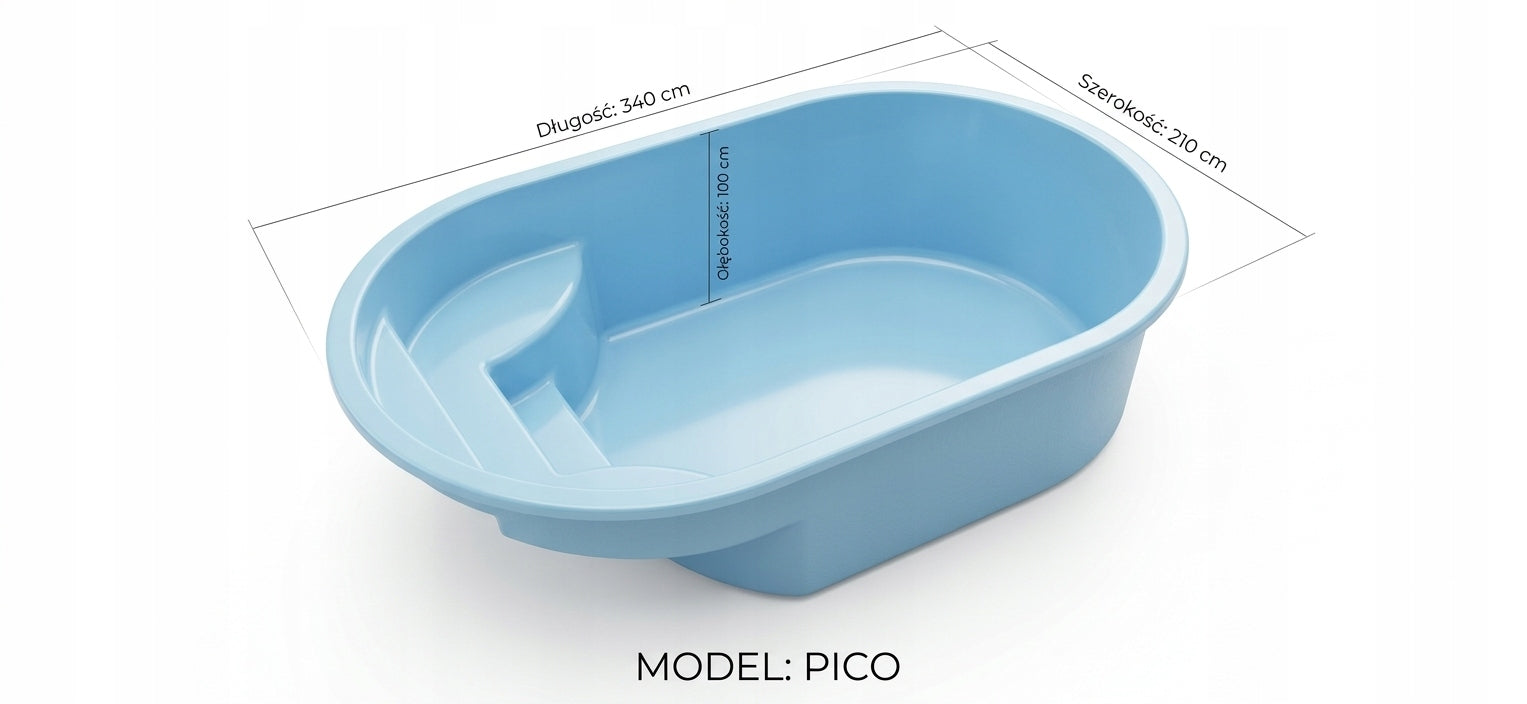 PICO polyester pool for digging 340 x 210 x 100 cm EXCEPTIONAL PRICE (description) Volume 6500 l