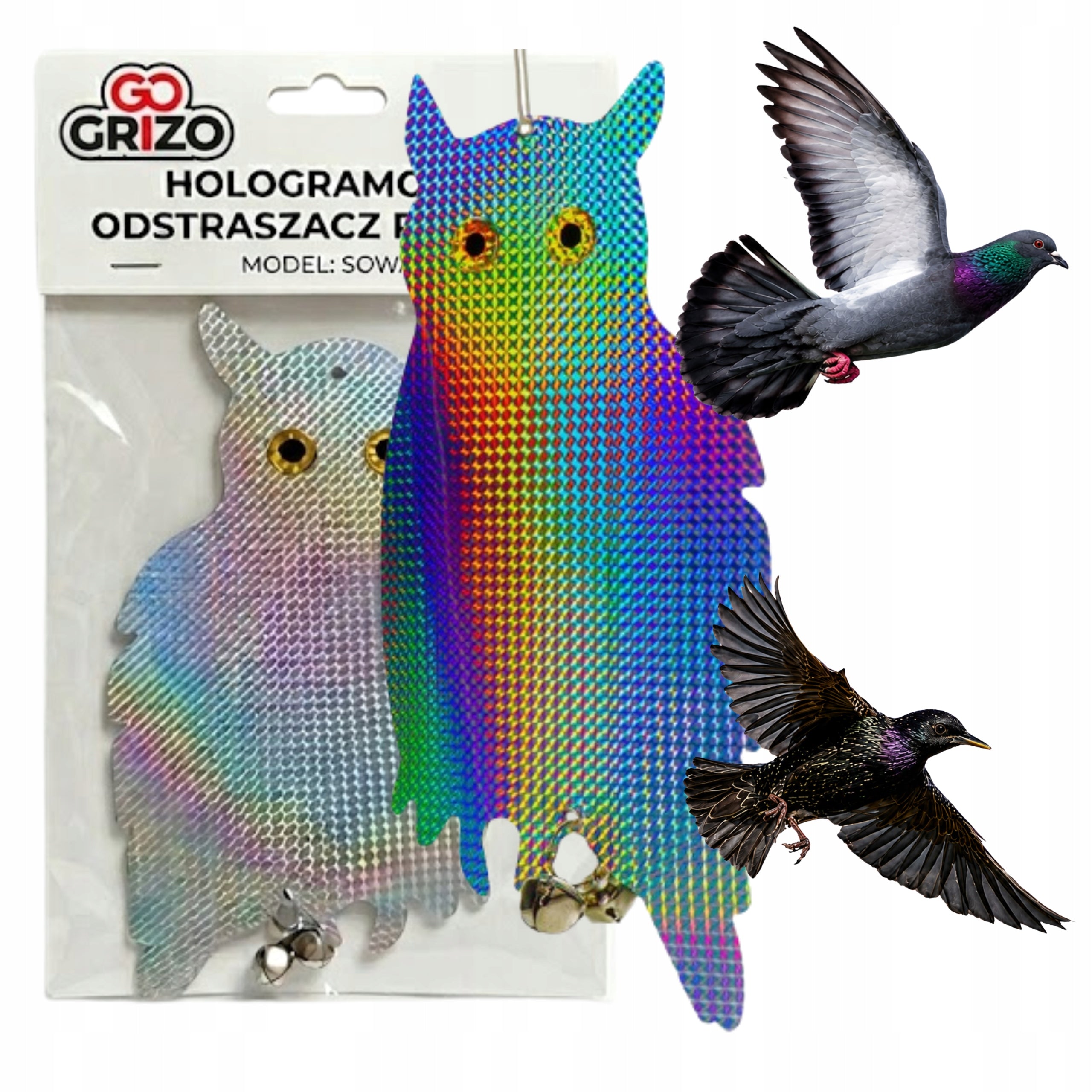 PIGEON PATCH REPELLENT HANGING HOLOGRAM REFLECTIVE OWL FOR RAVEN STARLINGS