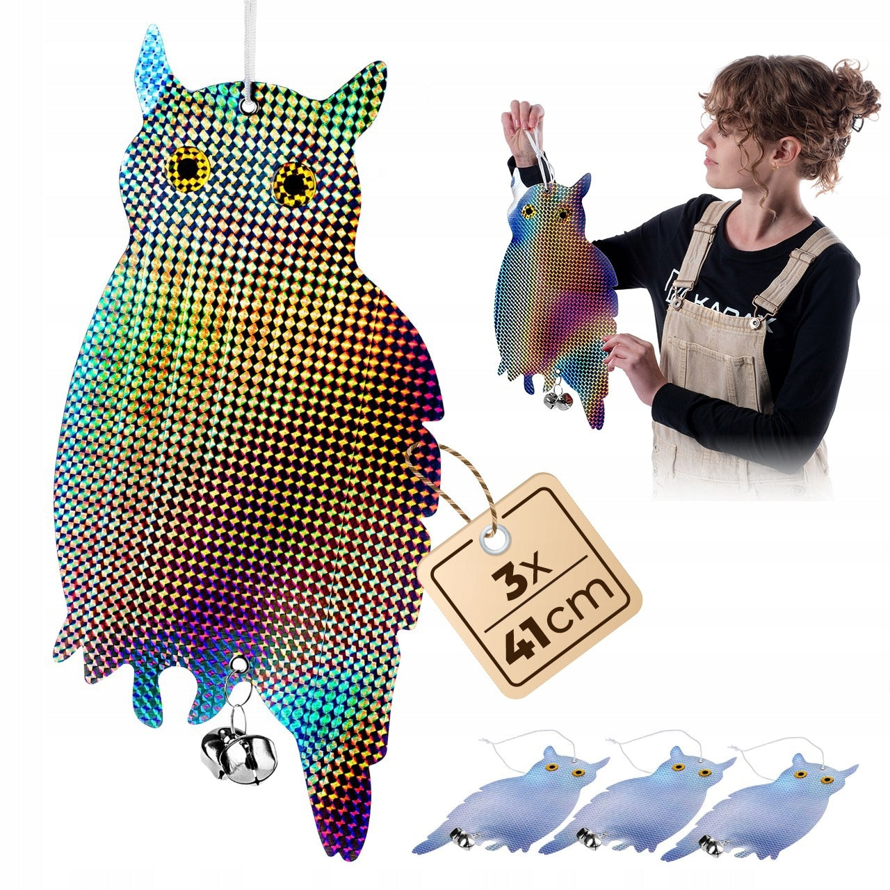 PIGEON REPELLENT STARLINGS BIRD REFLECTIVE STANDING OWL HOLOGRAM 3 PACK