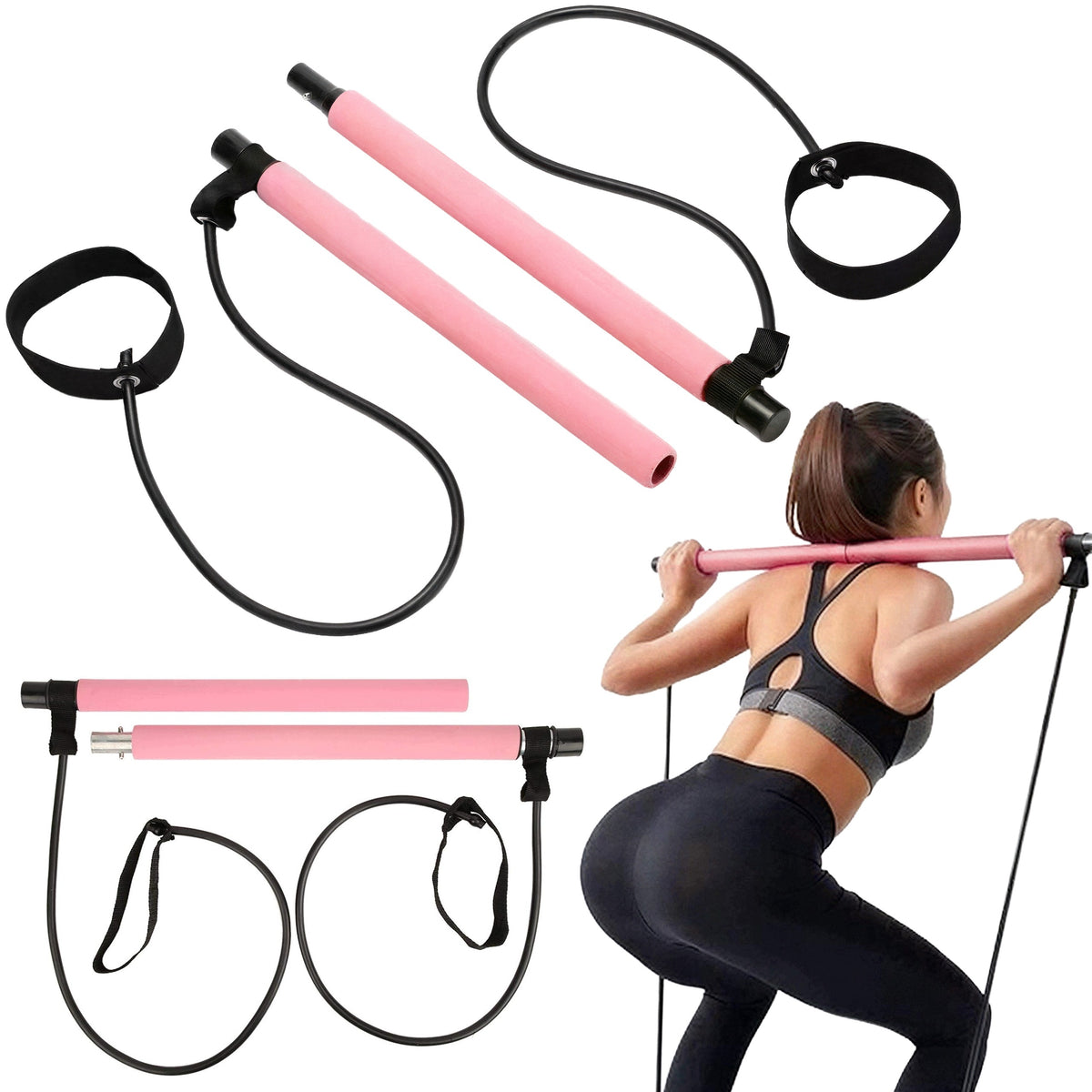 PILATES RESISTANCE BANDS FOR PILATES EXERCISES WITH BAR FITNESS YOGA SET
