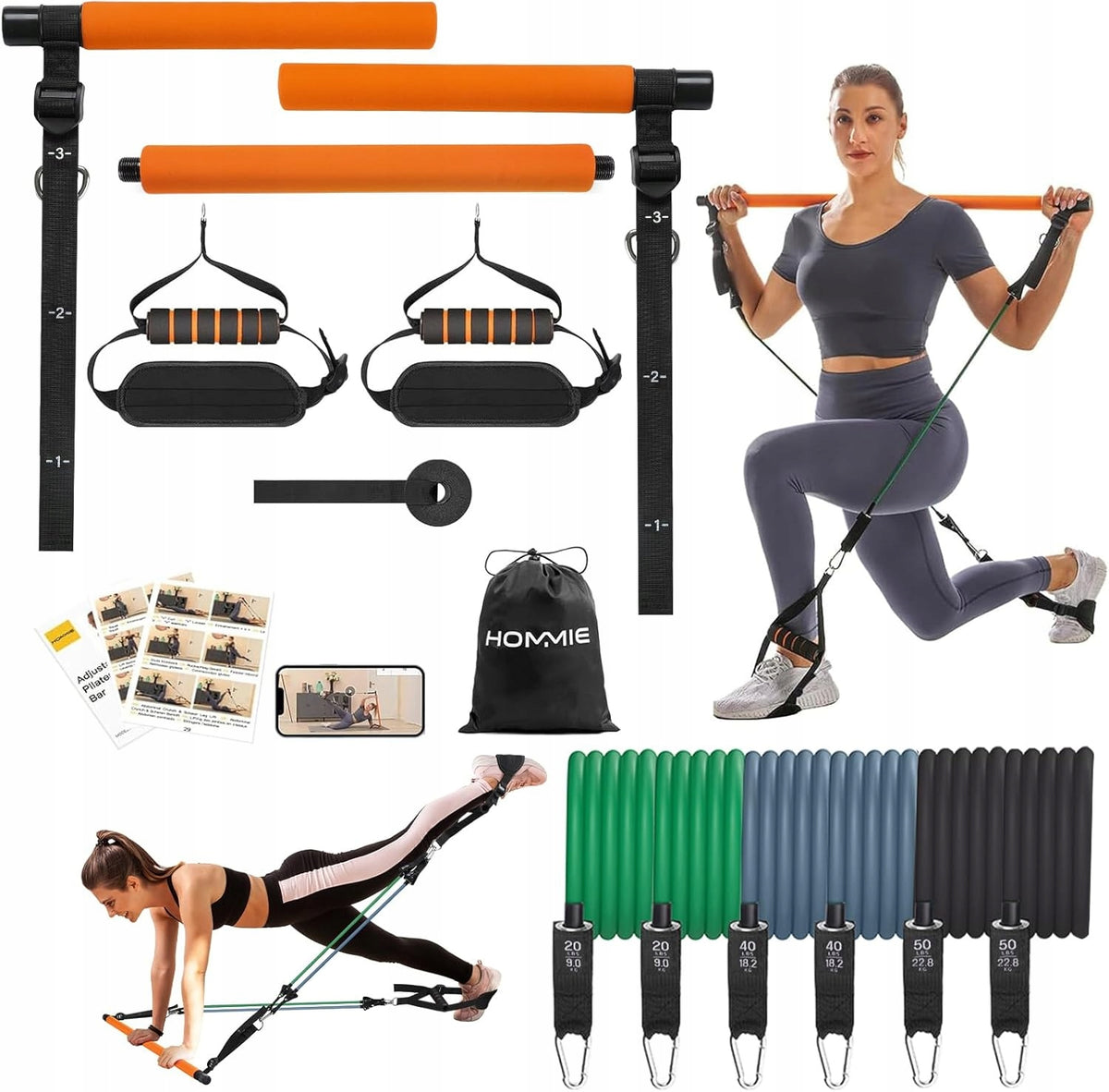 PILATES SET HOME GYM RESISTANCE BANDS FITNESS HANDLES