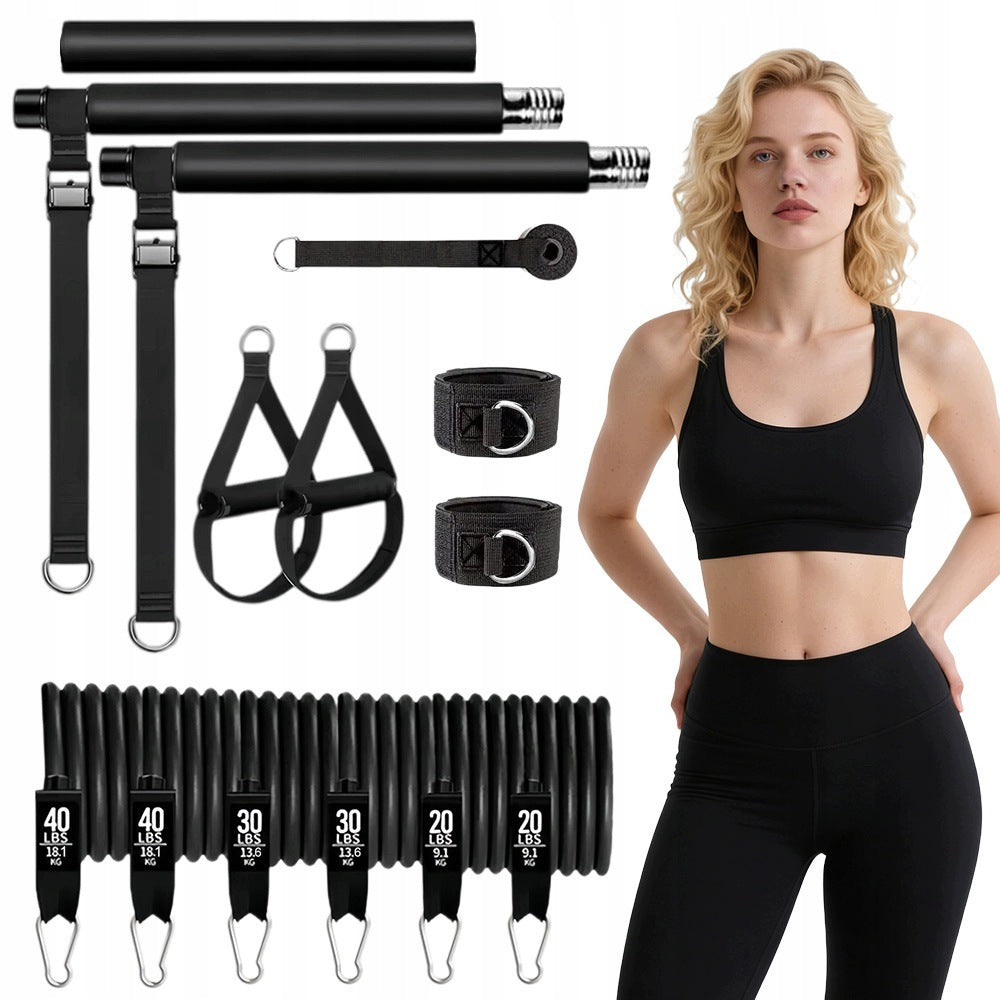 PILATES SET STICK TRAINING BAR RESISTANCE BANDS 180 LBS SET