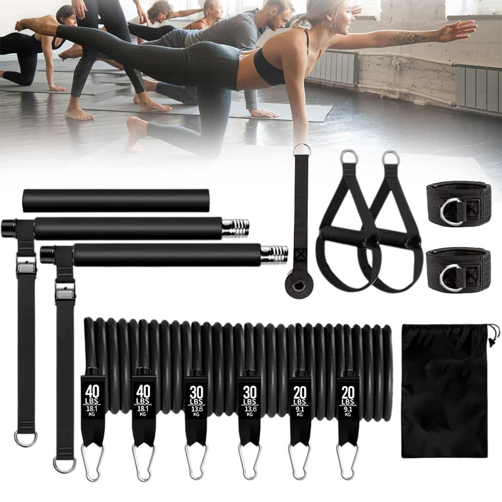 PILATES SET STICK TRAINING BAR RESISTANCE RUBBER 180 LBS YOGA