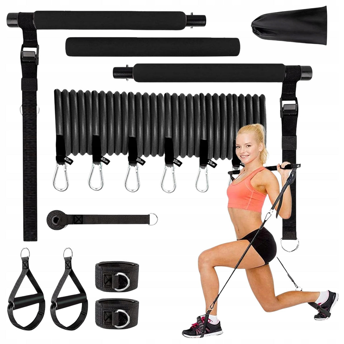 PILATES SET STICK TRAINING STICK FOR PILATES WITH EXPANDERS BLACK Manufacturer code KIJ DRĄŻEK CZARNY
