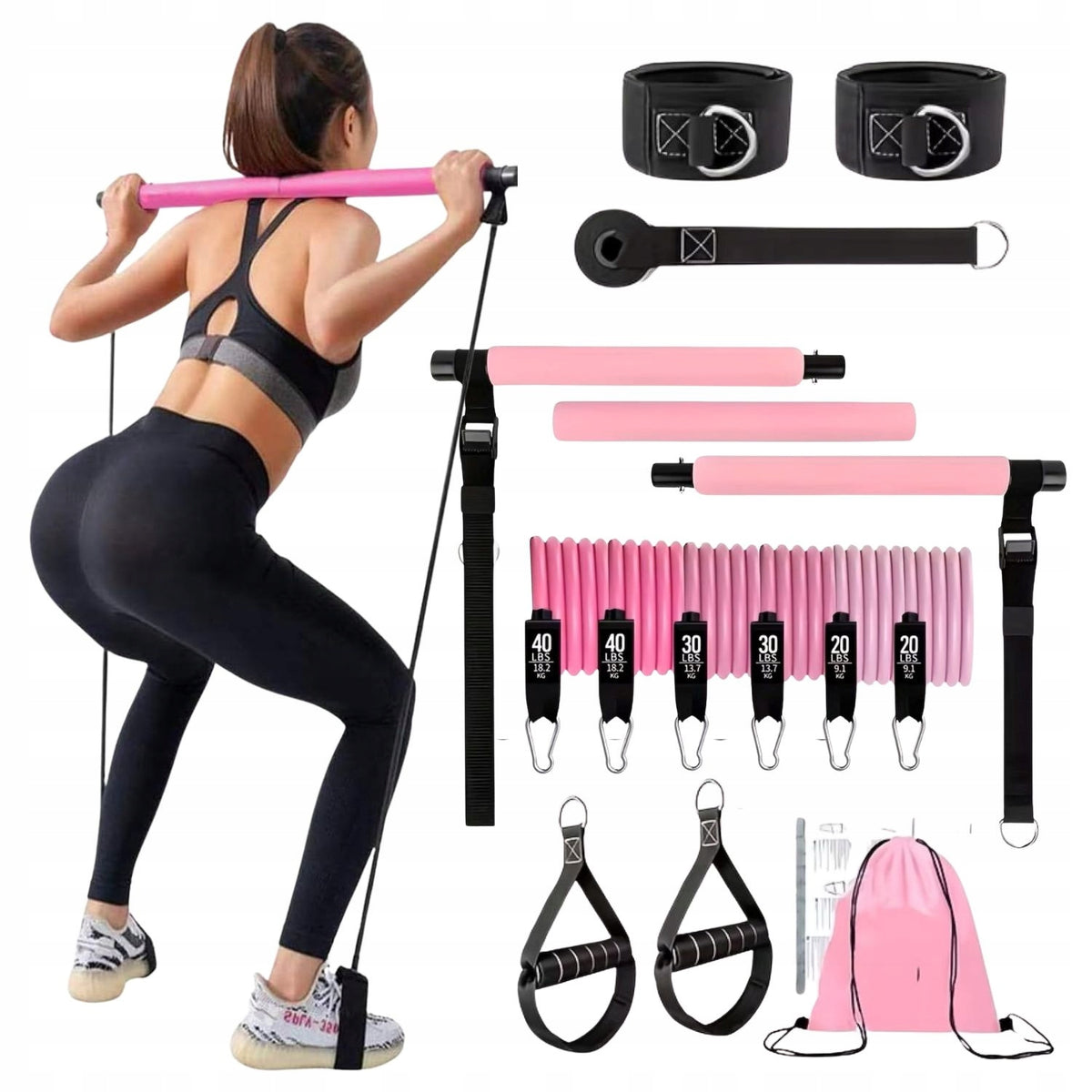 PILATES SET STICK TRAINING STICK FOR PILATES WITH EXPANDERS PINK Manufacturer code KIJ DRĄŻEK RÓŻOWY