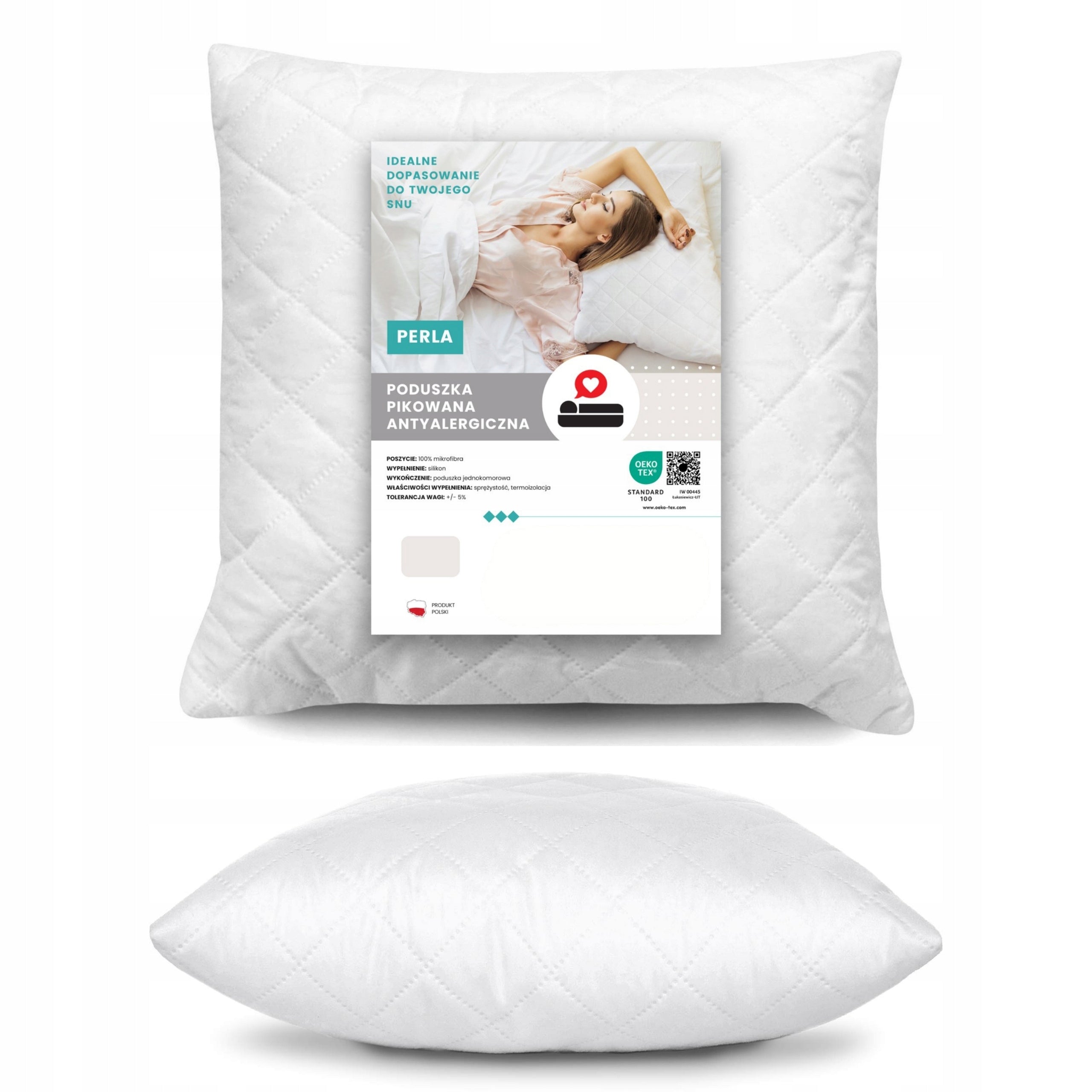 PILLOW 45x45 for sleeping, ANTI-ALLERGIC, quilted, year-round, THICK Perla