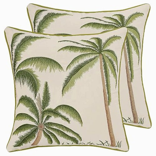 PILLOWCASES 45X45 COTTON PALM GREEN DECORATIVE SET OF 2