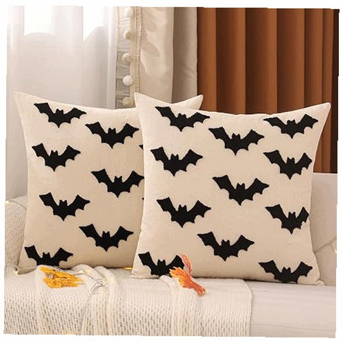 PILLOWCASES HALLOWEEN LINEN EMBROIDERED BAT 50X50 CM SET OF 2