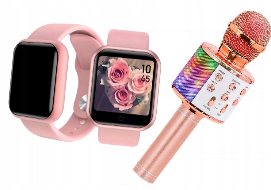 PINK BABY SMARTWATCH + KARAOKE MICROPHONE WITH SPEAKER