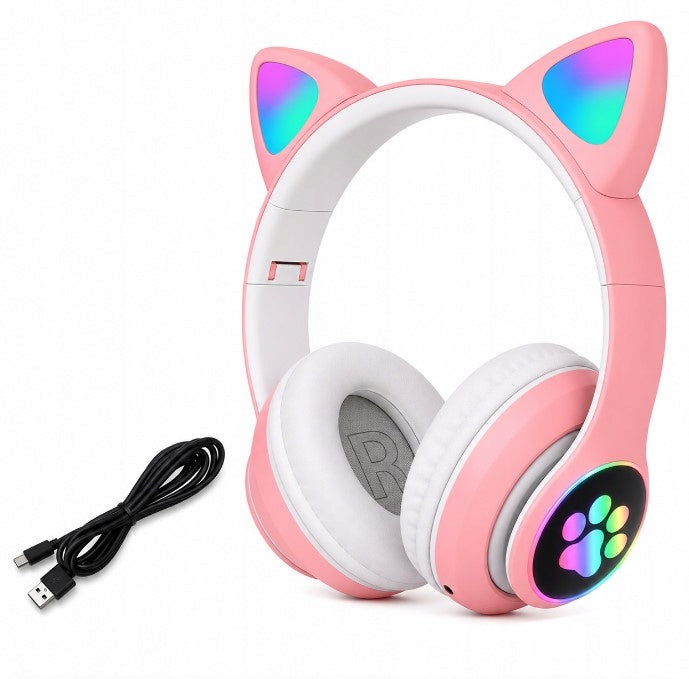 PINK CAT EAR HEADPHONES LED RGB – CAT EARS FOLDABLE BLUETOOTH